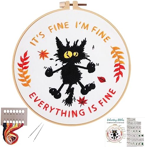 Louise Maelys Everything is Fine Embroidery Kit for Beginners Cat DIY
