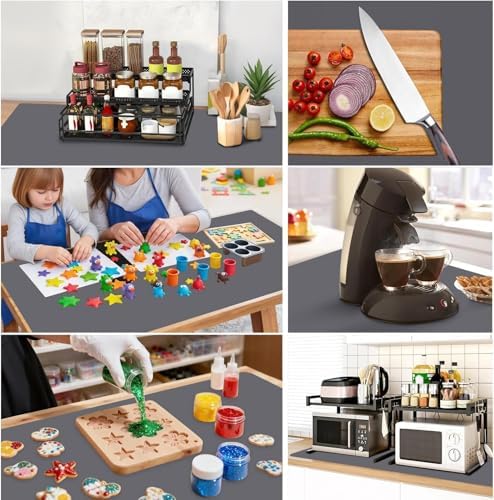 Extra Large Silicone Mat for Kitchen Counter, 31.5x16.9 Inch Heat Resistant Mat Countertop Protector, Non-Stick and Thick Silicone Pad Silicone Baking Mat for Dough and Pastry, Dark Gray