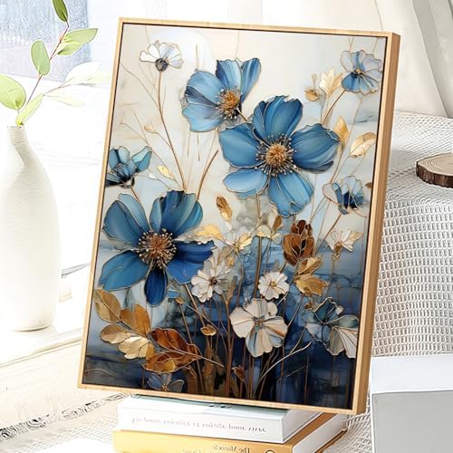 JATOK Paint by Numbers Kit for Adults, Blue Floral Elegance, 16 x 20 in