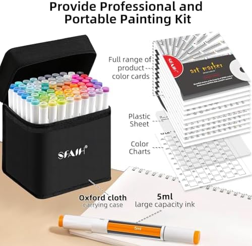 SFAIH 72 Alcohol Markers for Relaxing Coloring, Dual Brush & Chisel Art Set | Stress Relief & Self-Care, Quick-Dry, No Bleed, Blendable, Adult Coloring, Mandalas, Patterns, Premium Case, Gift-Ready