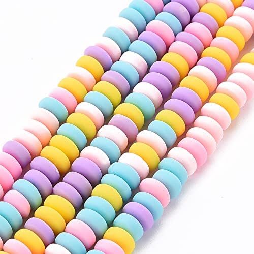 Beadthoven 10 Strands 6mm Vinyl Clay Heishi Beads Candy Pastel Rondelle Flat Round Disc Polymer Clay Beads Loose Handmade Spacers for DIY Necklace Surfer Bracelet Jewelry Making Supplies 3mm Thick