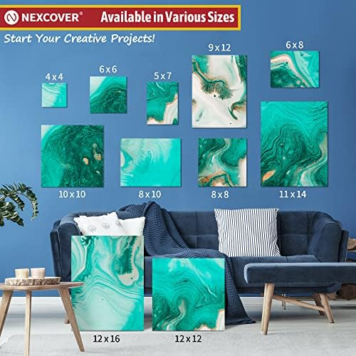 NEXCOVER Stretched Canvas - 12 Pack 8x8 Inch, 5/8" Profile Thick Pinewood Frame, Blank White Painting Canvas for Acrylic Oil Tempera Gouache Paint, for Beginners Kids Students Artists DIY Craft/Decor