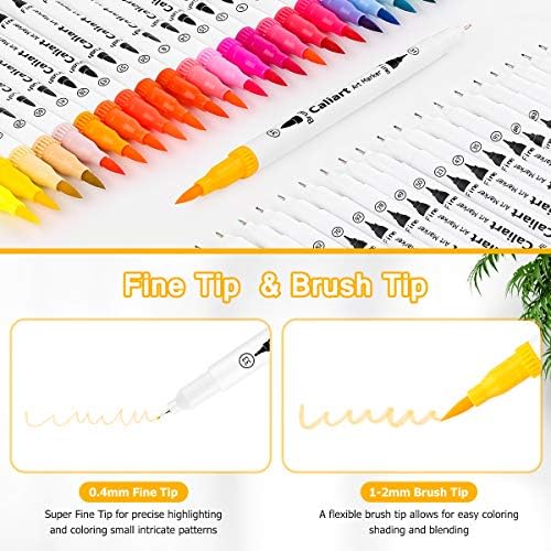 Caliart 72 Colors Double Tip Brush Pen Art Markers for Adult Coloring Books | Artist Fine & Brush Coloring Markers for Journaling Calligraphy Drawing Gifts Trendy Stuff Teacher Office Art Supplies
