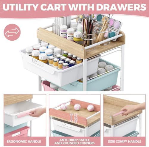 SYKIARIOL Rolling Storage Utility Cart with 4 Drawers,Art Cart,Colorful