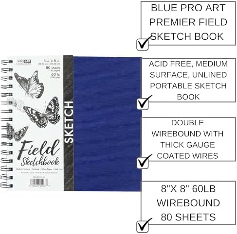 Pro Art Premium Sketch Book 8"x8" 80 Sheets, 60#, Wire, Sketch Book, Sketchbook, Drawing Pad, Pad, Drawing Paper, Art Book, Paper, Sketchbook for
