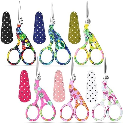 Therwen 6 Pcs 3.6 Inch Embroidery Scissors with Artificial Leather Cover Stainless Steel Vintage Craft Scissors for Crafting Threading DIY Needlework Art Manual Handicraft (Fresh)