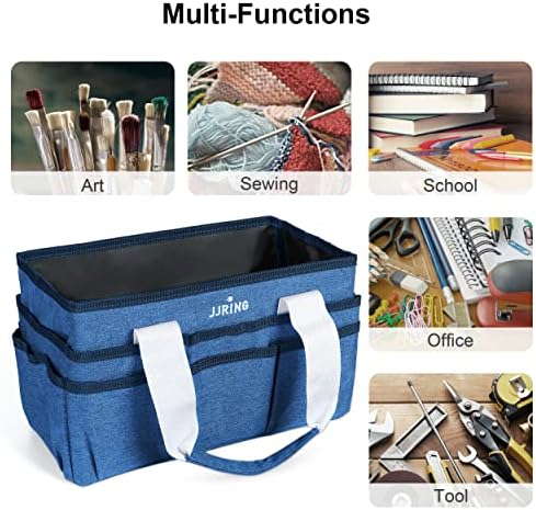 JJRING Craft Organizer Tote Bag Art Storage Caddy Blue | With Multiple Pockets For Sewing, Scrapbooking, School, Medical, And Office Supplies