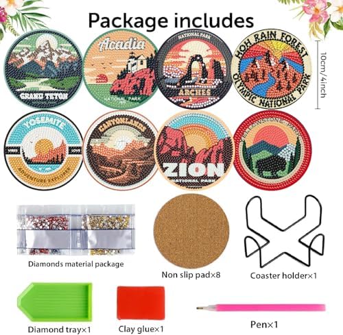 8 Pcs National park Diamond Art Coasters Kits,Diamond Painting Coasters ﻿ ﻿