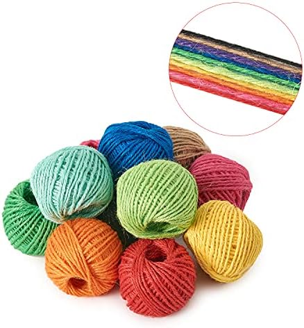 HSTECH 12 Rolls 2mm 3 ply Colorful Natural Jute String for Artworks, Handmade Crafts, Plant Hanger, Gift Wrapping String, DIY Crafts, Picture Display and Embellishments, Gardening