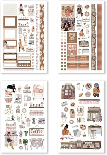 Hobonichi Compatible A5 Planner Sticker Book – Coffee Queen Collection Coffee-Themed Decorative & Functional Stickers for Cousin & Weeks Size Planners, Journals & Creative Planning