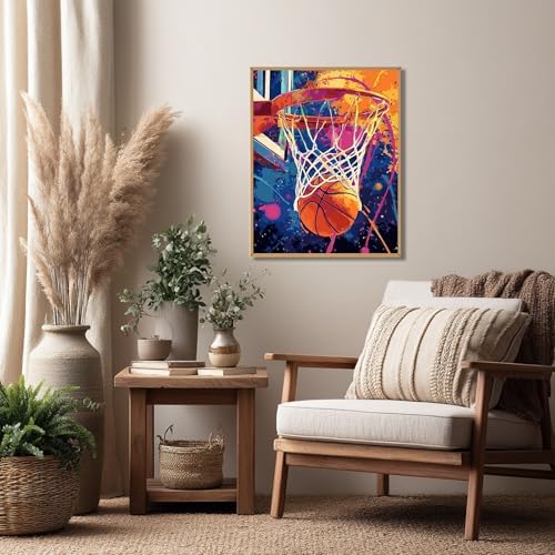Reivworl Basketball Paint by Numbers Kit for Adults Beginner, 16" Wx20 L Basketball Paint by Number for Adult, Acrylic Painting Kits with Canvas for Gifts and Wall Decor