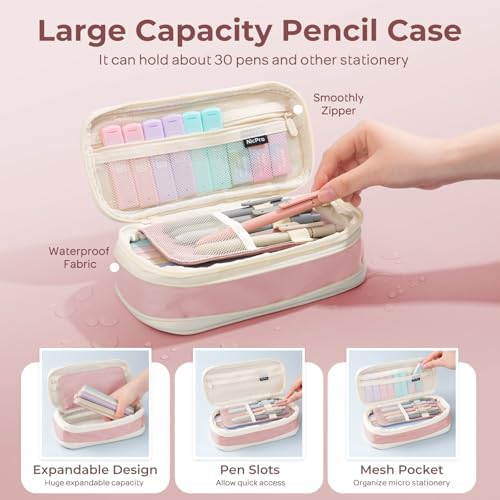 Nicpro School Supplies Stationary Set with Pencil Case, 39 PCS Pink