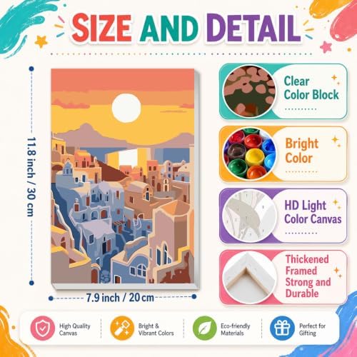 4 Pack Cityscape Framed Paint by Numbers Kit for Adults with Easel 8x12 in