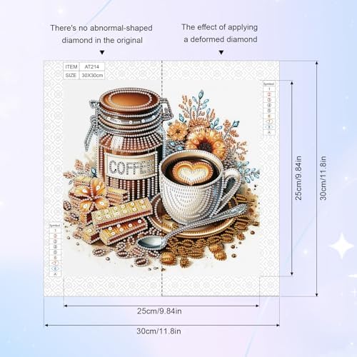 AiYuanzsh 5D Special Shape Diamond Art Kits for Beginners, Diamond Art Painting Kits for Adults, Crystal Rhinestones Diamond Art Painting for Home Wall Decoration Gift 12×12 inch, Coffee