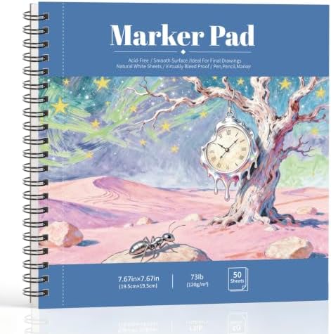 7.6 × 7.6 Inch Marker Sketchbook,120gsm Drawing Paper for Alcohol Markers | Acid-Free Smooth Drawing Paper, Ideal for Blending And Layering, Works with Markers, Pens, Pencils & Brush Lettering