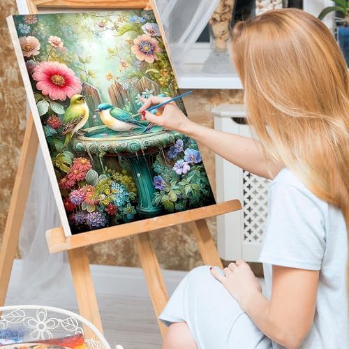 Bowetile Framed Paint by Numbers Bird Kit for Adults, Adults' Paint-by-Number Kits on Canvas, Painting by Numbers Flower, Acrylic Fountain Number Painting Gifts for Home Wall Decor, 8x12in
