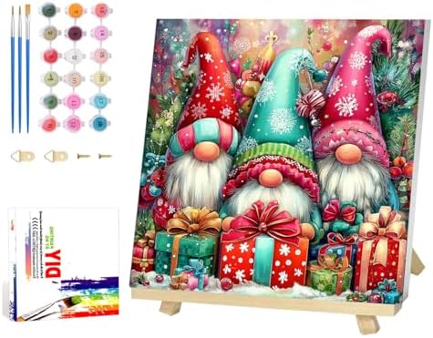 Reivworl Christmas Framed Paint by Numbers Kit for Adults with Wooden Easel, Gnome Paint by Numbers, Painting by Number for Home Decor 16X20 Inch with Gifts Box
