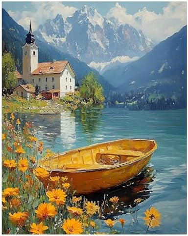 xcemhil Boat Paint by Numbers Kit for Adults Beginner, Boat Paint by Numbers for Adult, Acrylic Paint by Number Kits Suitable for Home Wall Art Decor Gifts - 16x20 Inch