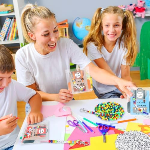 24 Set Back to School Gifts Includes Keychain Making Kit with Gift Cards DIY Bead Crafts Adjustable Letter Beads Welcome First Day of School Student Teacher Supplies