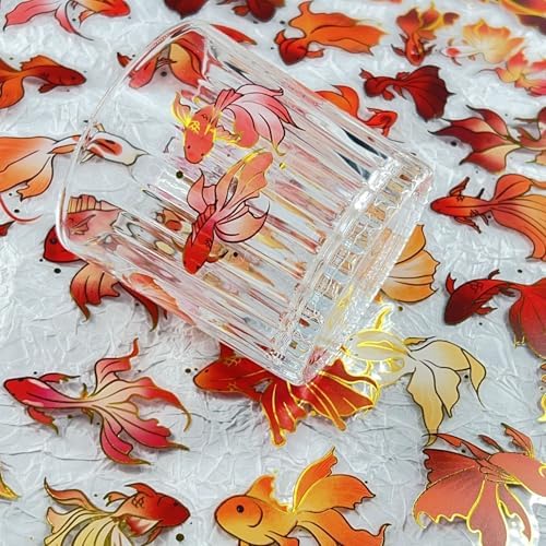 50PCS Gold Stamp Stickers Goldfish Aesthetic PET Travel Journal Decal Waterproof Decorative Decals for Scrapbook DIY Crafts Album Bullet Journal Planner Water Bottles Laptop Phone (Gold Stamp-A)