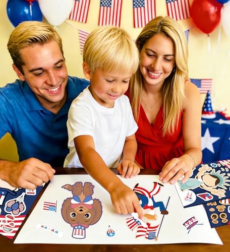 4th of July Outfits for Women - 24Pcs Patriotic Stickers, Make-a-face Stickers,Fourth of July Decorations Accessories Party Favors Supplies for Memorial Day Classroom DIY Crafts Party Decorations