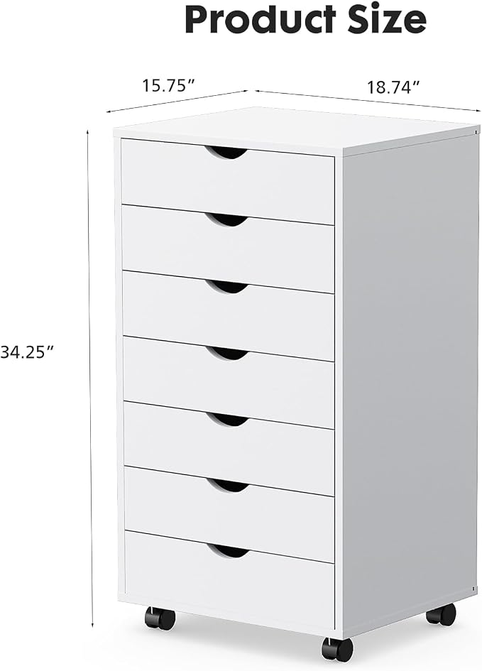 OLIXIS 7 Drawer File Cabinet on Wheels, Printer Stand