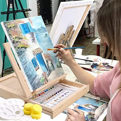 Watercolor Paint Set with Wooden Tabletop Easel, Portable Painting Supplies