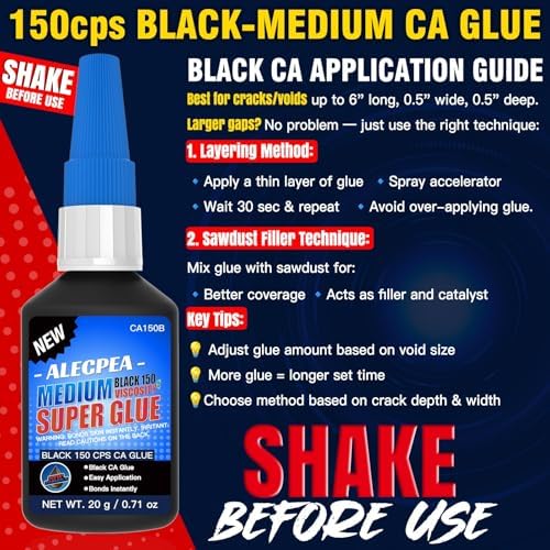 ALECPEA Black CA Glue 20g 150CPS Medium Super Glue for Wood & Leather