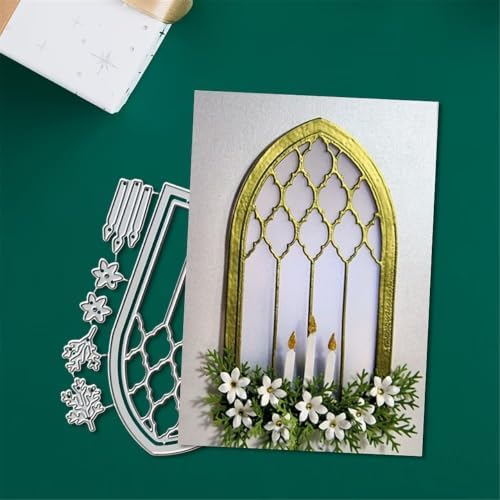 Scrapbooking Die-Cuts, Layer Frame Net Set Metal Cutting Dies for Card Making, Paper Craft Template, Background Embossing Stencils, DIY Album Décor (Arched Window Grille-12x9.2cm)