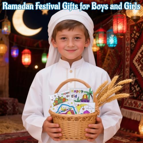 24 Pcs Ramadan Crafts for Kids, Eid Mubarak Arts and Crafts DIY Puzzle with Lanterns, Stars, Masjid, Moon, Castles, Ramadan Eid Activities Painting Kits for Islamic Gifts Party Favors & Goodies Bulk