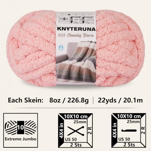 Chunky Yarn for Hand Knitting, #10 Chunky Blanket Chenille Yarn, Large Bulky Thick Jumbo Yarn, Super Chunky Knit Yarn for Crocheting, 8 Skein (8 oz 22 yds Each Skein), Pink