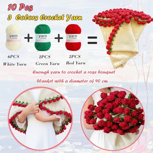 Yarniss Rose Crochet Blanket Kit for Beginners,Yarn & Video Tutorial