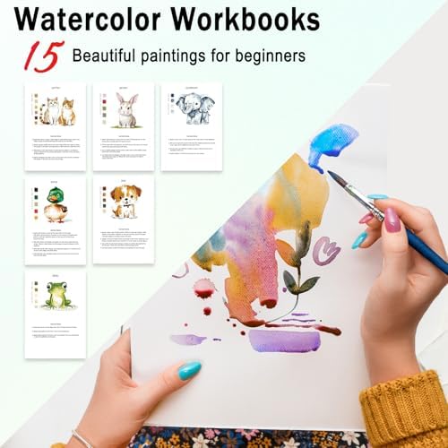 Watercolor Workbooks Animals, 15 Beautiful Paintings for Water Color Book Adult, Watercolor Coloring Book for Beginners, Watercolor Workbook for Adults Teens (Without Palette, Animals)