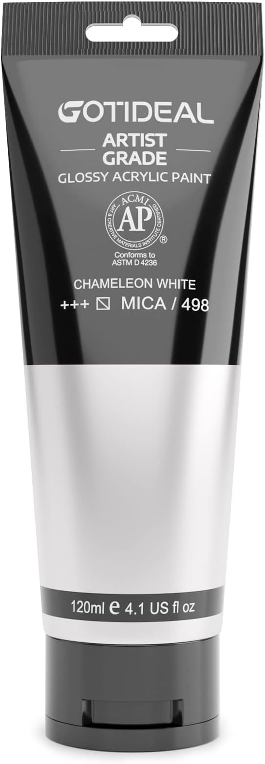 GOTIDEAL Iridescent Acrylic Paint Chameleon White Tubes(120ml, 4.1 oz) | Non Toxic, Non Fading, Rich Pigments,for Painters, Adults & Kids,Ideal for Canvas Wood Clay Fabric Ceramic Craft Supplies