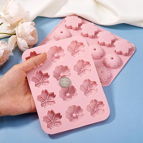 Craftdady Silicone Soap Mold 12 Cavities Cherry Blossom Plant Moulds Trays, 2 Pack for Handmade Craft Biscuit Candy Chocolate Fondant Cake UV Resin Epoxy Resin Jewelry Making