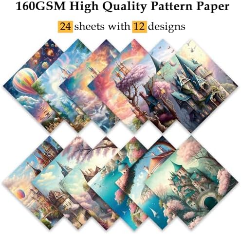 Scrapbook Paper, 24 Sheets 6"×6" 160gsm Single-Sided Patterned Cardstock