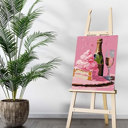 Auremi Red Wine Paint by Number Kits for Adults,Cake Paint by Number on Canvas with Frame DIY Painting with Number Acrylic Oil Paint Kits for Home Decor 8x12 Inch