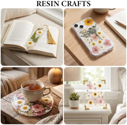 NESCCI 83 Pcs Dried Flowers for Crafts,Real Natural Dried Pressed Flowers in Soft Yellow, White & Pink Tones for Resin,Used for Scrapbooking DIY Art Crafts Candle Soap Making Nails Décor
