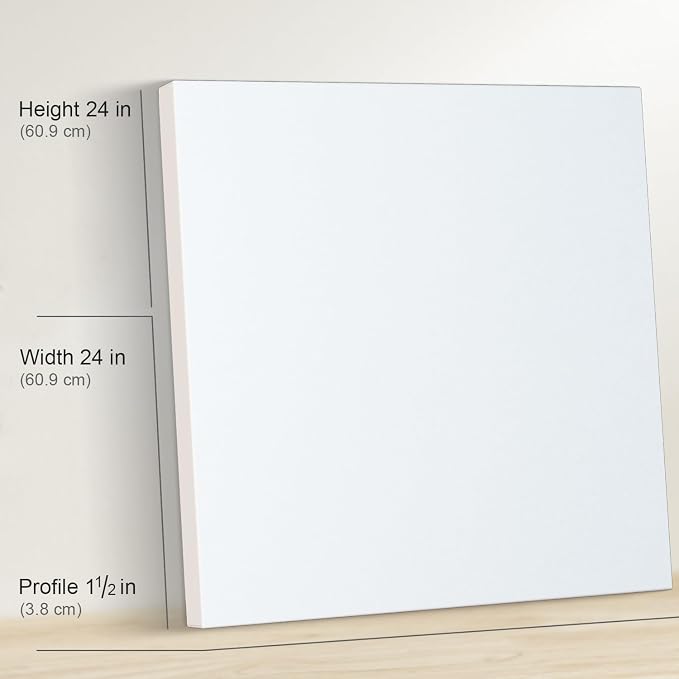 PHOENIX 24x24 Inch 2 Pack Gallery Canvas - 1.5 in Thick Large Square Canvases for Painting - Deep Edge 100% Cotton 11 Oz. Gesso Primed White Blank Professional Canvas Oil & Acrylic Paints