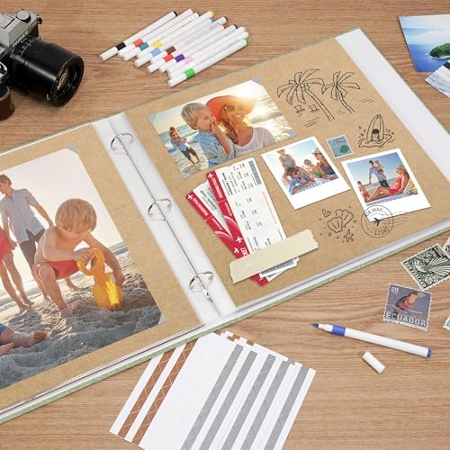 Vienrose Scrapbook Photo Album,12x12 Inch,3 Ring Binder,Green,100 Pages