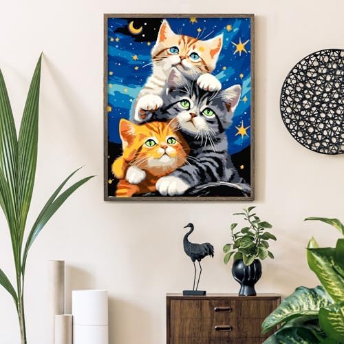 ZTOTZ Cat Paint by Numbers Kit for Adults, Animal Paint by Numbers Cats Kits, Kitten Painting by Numbers for Beginner,16x20 Canvas Set