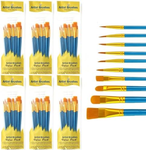 Paint Brush Set, 6 Packs / 60 pcs Watercolor Brushes Painting Brush Nylon Hair Brushes for All Purpose Oil Watercolor Painting Artist Professional Kits.