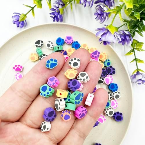 100Pcs Bear Paw Handmade Polymer Clay Beads, 10mm Polymer Clay Spacer Beads for Women Jewelry Making DIY Charms Bracelet Necklace Hair Clip Accessories Handmade Craft