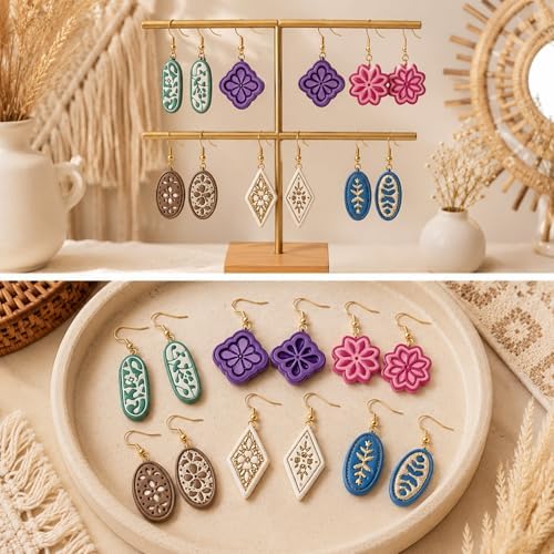 12 Pcs Floral & Geometric Polymer Clay Cutters Set - Flower, Oval & Diamond Shape Clay Cutters for Polymer Clay Jewelry Making, Earring & Craft Supplies