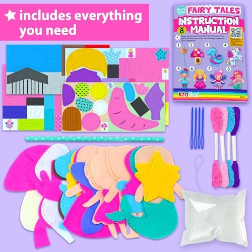 KRAFUN Fairy Tales Sewing Kit for Kids Ages 5-10 | 8 Projects