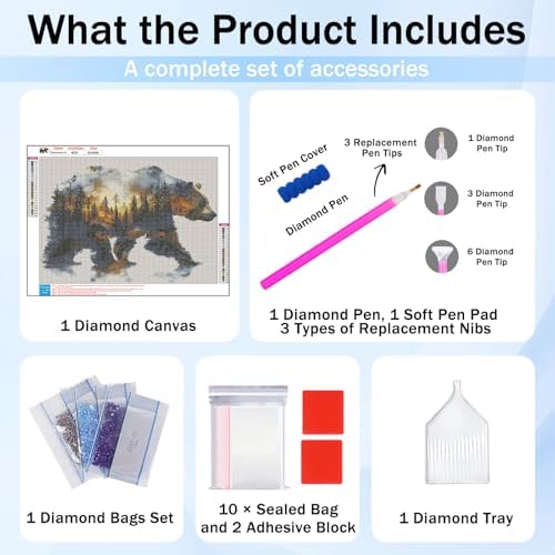 XTCIXAL Bear Diamond Painting, Diamond Art Kits for Adults, 12x16 Inch