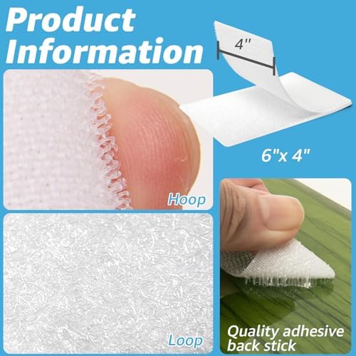 Art3d 40 Sets Hook and Loop Tape Sticky Back, 4"x6" Double-Sided Command Adhesive Strip Heavy Duty, White