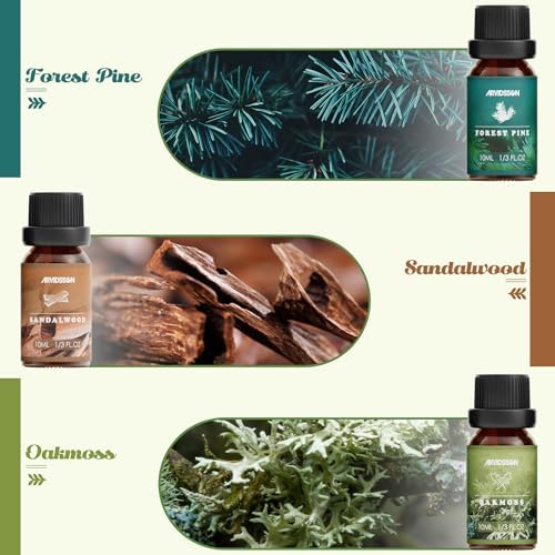 Nature Essential Oils Set, ARVIDSSON Natural Fragrance Oils for Candle Making, Fresh Cut Grass, Ocean Breeze, Rain, Pine, Sandalwood, Oakmoss, Diffuser Scented Oils