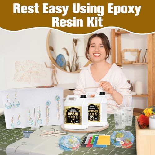 Teexpert Epoxy Resin Kit: 76OZ Casting Resin Crystal Clear Yellow Resistant Self Leveling for Art Craft DIY Jewelry Making with Pigment and Tools for Beginner Starter