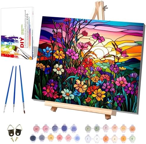 Flower Paint by Numbers for Adults with Framed Canvas - with Wooden Easel